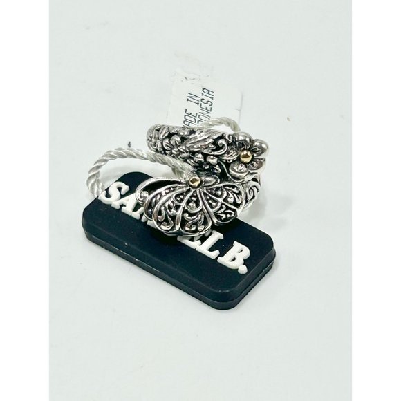 Samuel B Butterfly On Flower Ring Size 5 Sterling Silver with 14K Gold Accents - Picture 2 of 10